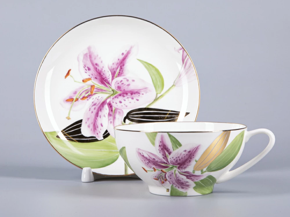 Чашка с блюдцем чайная 300мл, форма Купольная, рисунок Лилии, арт 81.29655.00.1