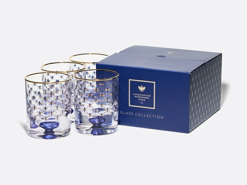 Набор из 4-х стаканов для виски 220 мл Кобальтовая сетка арт. 14.11003.07