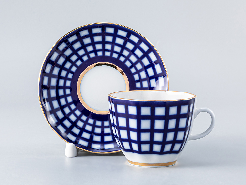 Чашка с блюдцем кофейная 140 мл.,  форма Тюльпан,  рисунок Кобальтовая клетка арт. 81.15017.00.1