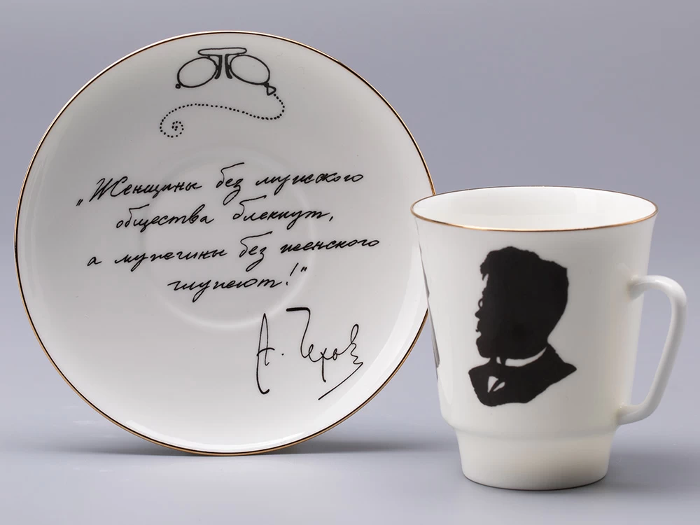 Чашка с блюдцем 165 мл форма Майская рисунок Русские писатели Чехов, арт. 81.31160.00.1