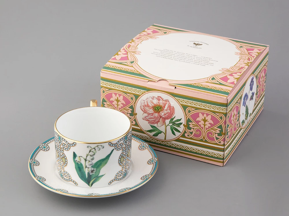 Подарочный набор Чашка с блюдцем 250 мл, форма Соло, рисунок, Ландыш майский, арт. 81.32654.00.1