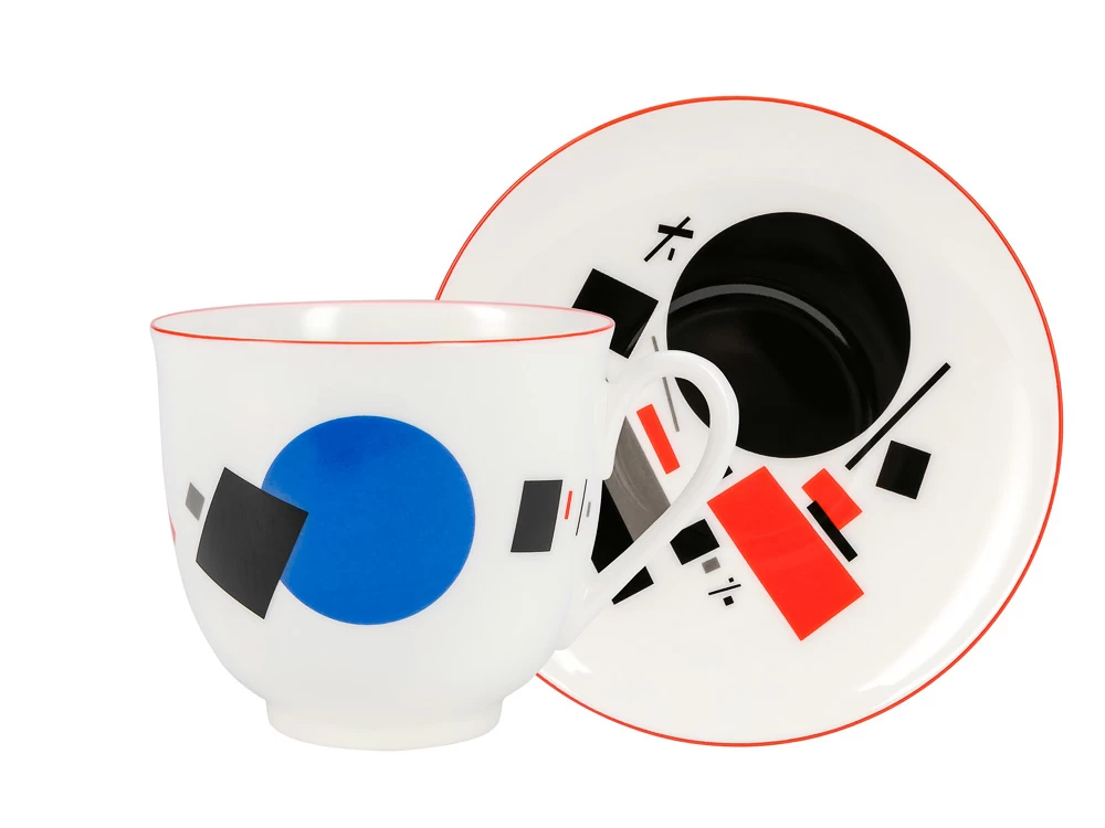 Чашка с блюдцем кофейная 180 мл форма Ландыш рисунок Калейдоскоп с синим и черным диском арт. 81.26690.00.1