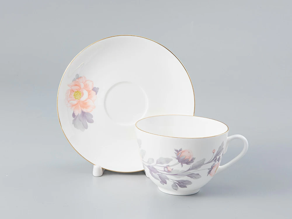 Чашка с блюдцем форма Весенняя- 2 рисунок Нежный пион (серый), арт. 81.28780.00.1