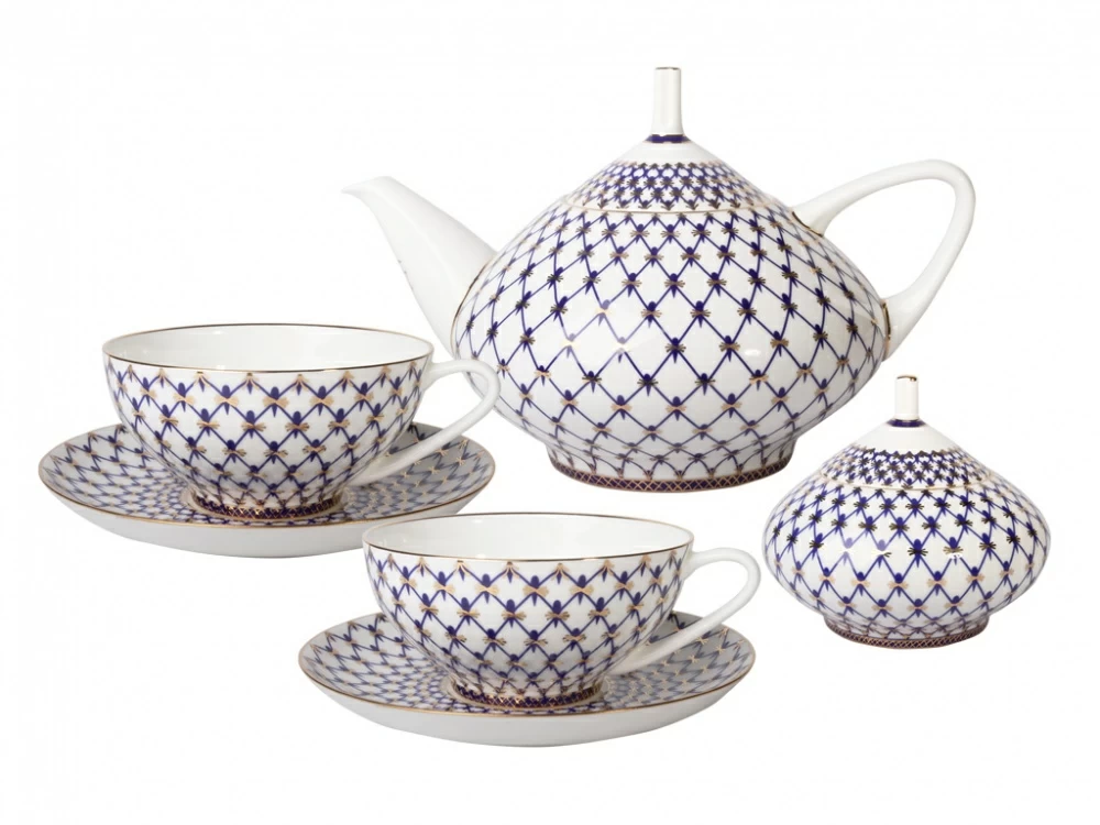 Сервиз чайный форма Купольная рисунок Кобальтовая сетка, 6 персон 14 предметов, арт. 81.21513.00.1
