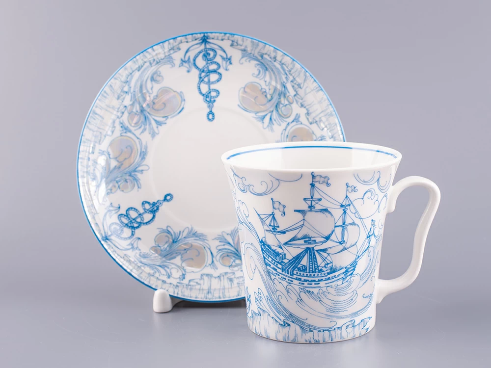 Императорский фарфоровый завод Бокал с блюдцем 360 мл форма Ленинградский рисунок Бригантина арт. 81.11000.00.1
