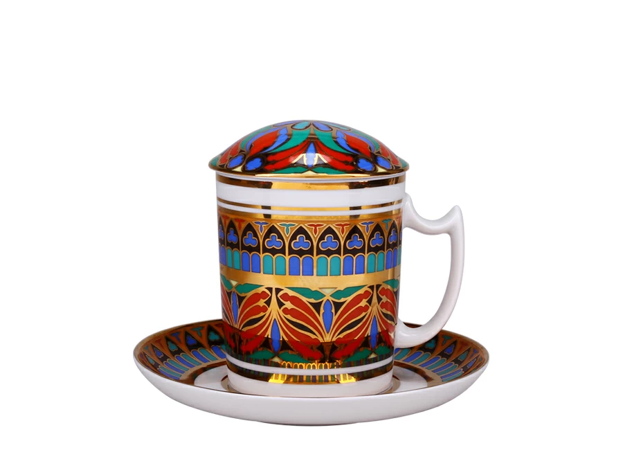 Императорский фарфоровый завод Бокал с блюдцем и с крышкой 380 мл форма Снежное утро рисунок Готический 10 арт. 81.25193.00.1