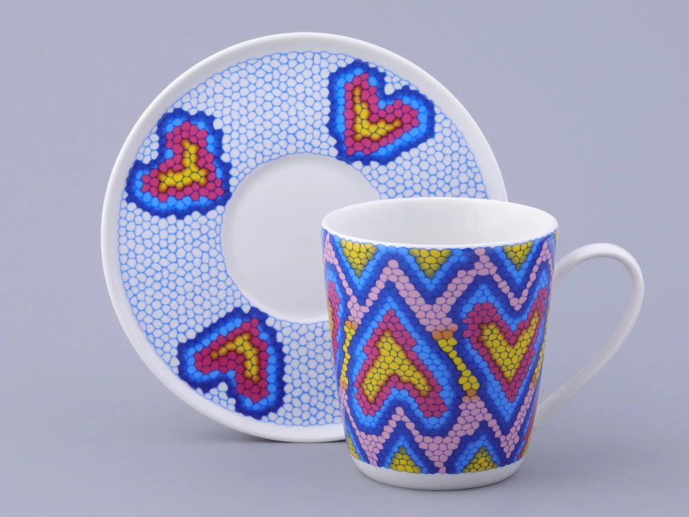 Императорский фарфоровый завод Чашка с блюдцем чайная, форма Колокол, рисунок Боа радужный, арт. 81.32688.00.1