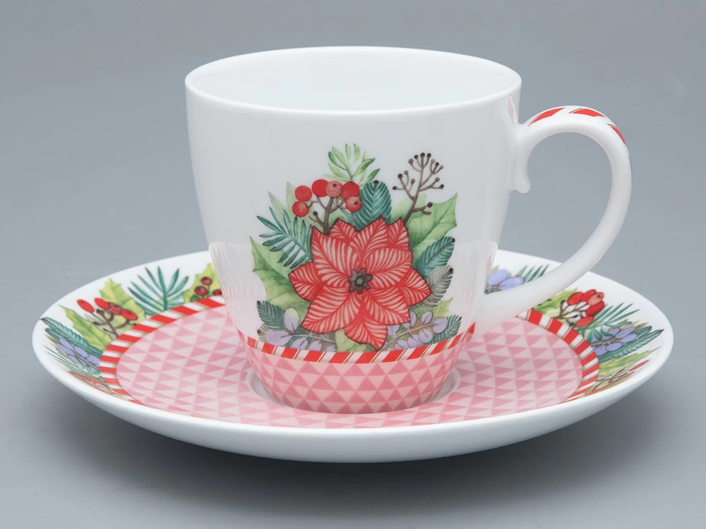 Бокал с блюдцем форма Весна рисунок Зимняя история (розовый) арт. 81.31857.00.1