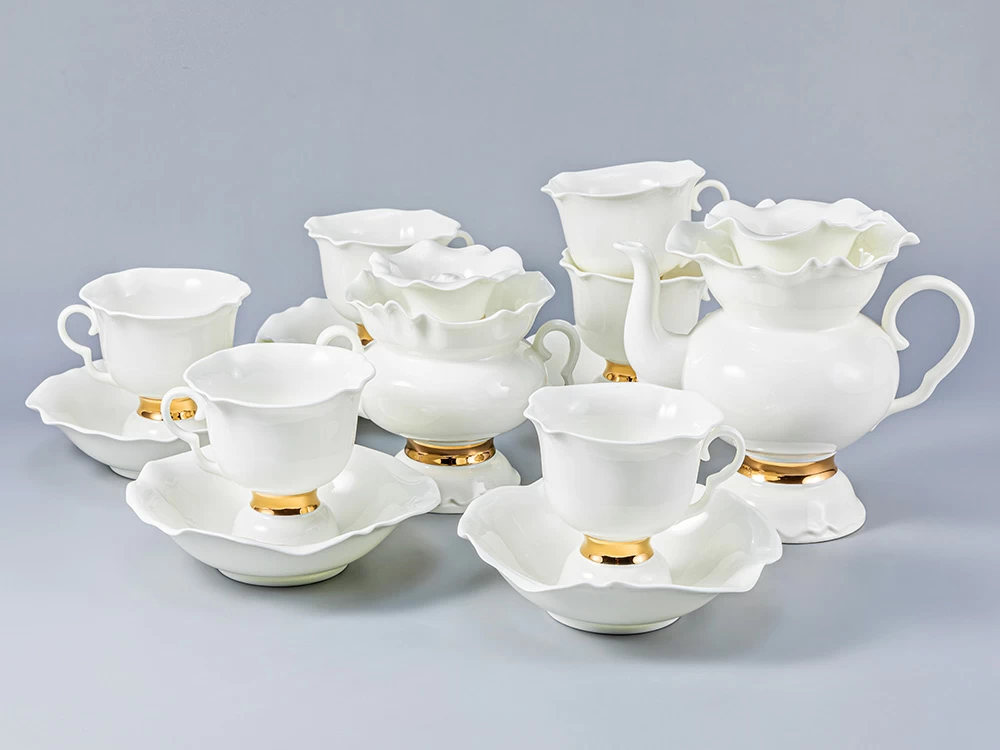 Сервиз чайный Белый цветок Золотая лента, 6 персон 14 предметов, арт. 81.18187.00.1