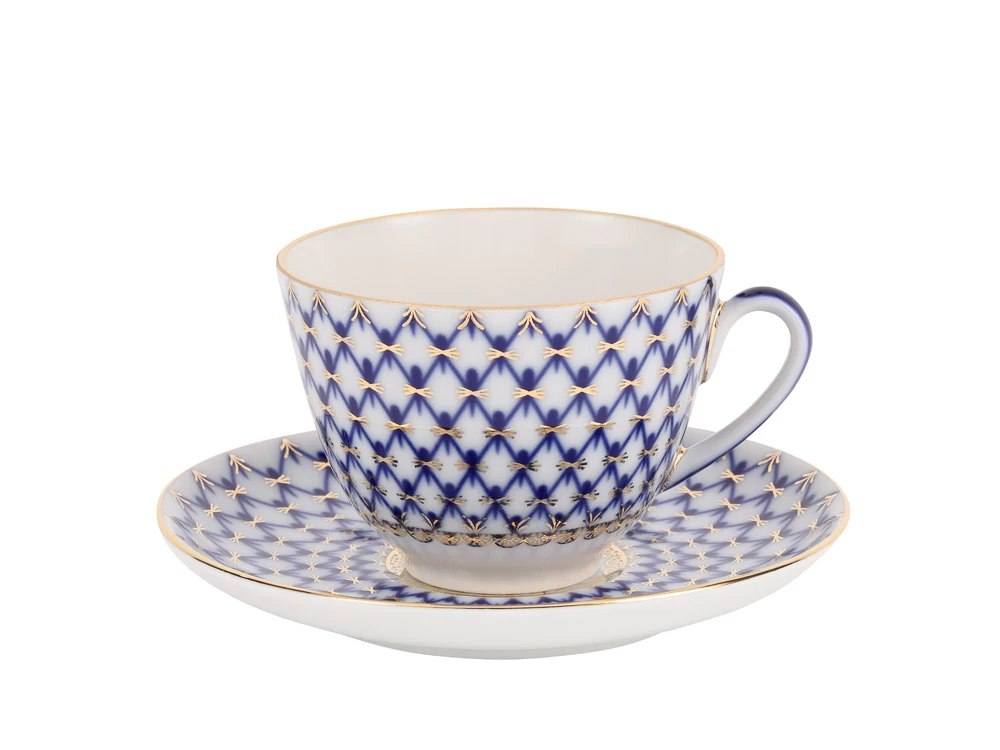 Чашка с блюдцем чайная форма Весенняя рисунок Кобальтовая сетка 250 мл арт. 81.19918.00.1