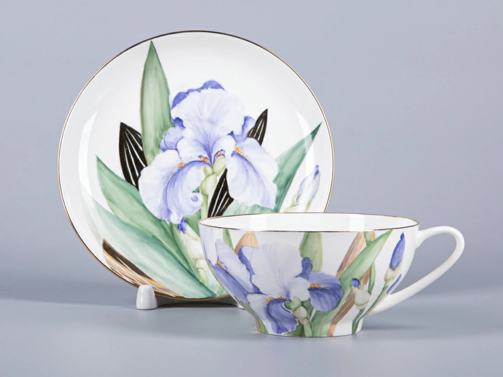 Чашка с блюдцем чайная 300 мл форма Купольная рисунок Ирисы №1 арт. 81.29656.00.1