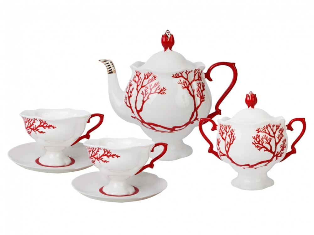 Императорский фарфоровый завод Сервиз чайный форма Наташа рисунок Коралл, 6 персон 20 предметов, арт. 81.20921.00.1