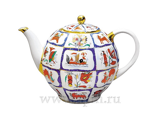 Чайник доливной форма Тюльпан рисунок Русский лубок 2000 мл арт. 80.05526.00.1