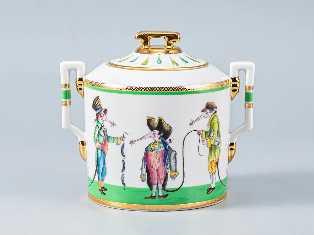 Императорский фарфоровый завод Сахарница форма форма Гербовая рисунок Крысята-воришки арт. 80.54329.00.1