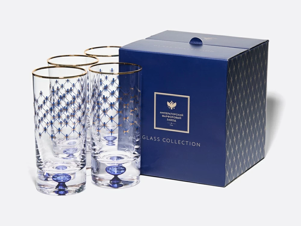 Набор из 4-х высоких стаканов Кобальтовая сетка 300 мл арт. 14.11004.07