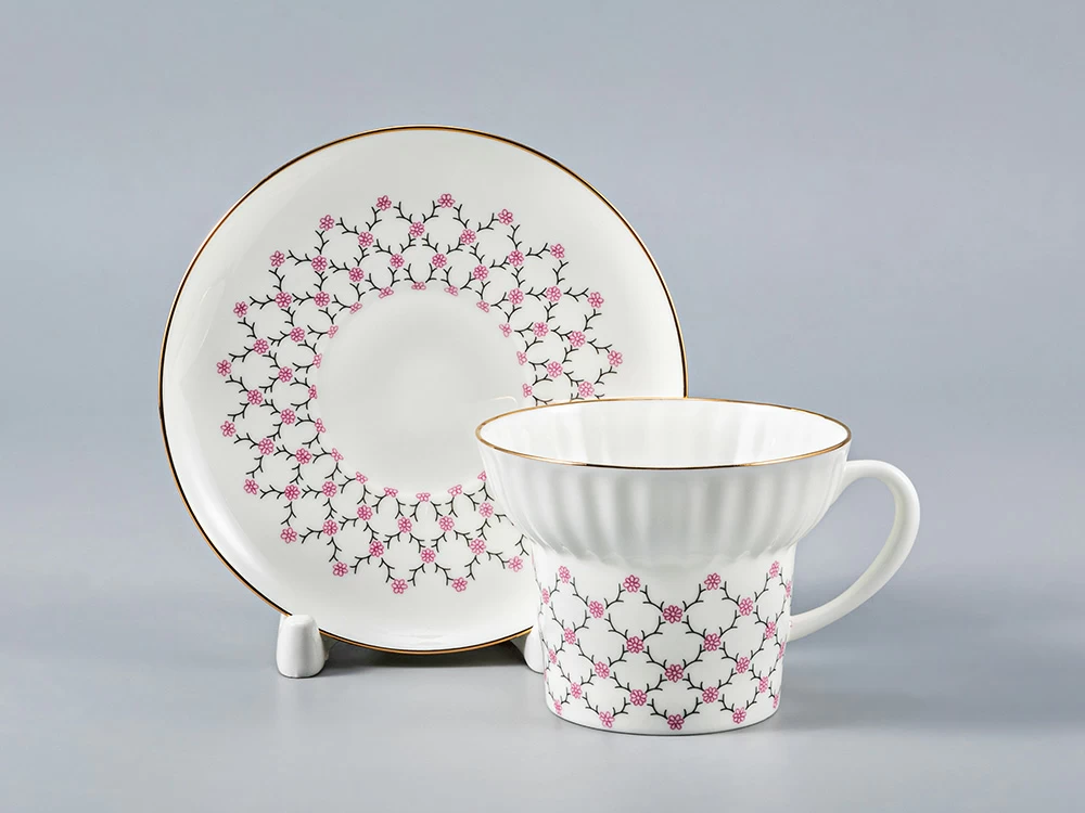 Чашка с блюдцем кофейная 155 мл форма Волна рисунок Розовая сетка арт. 81.14621.00.1