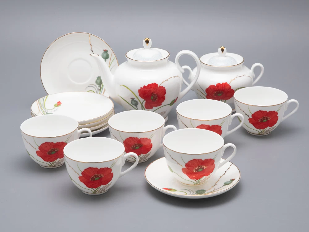 Сервиз чайный форма Весенняя 2 рисунок Маки на 6 персон 14 предметов, арт. 81.34140.00.1