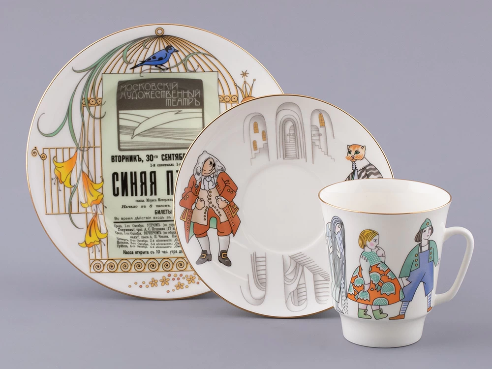 Комплект 3-х предметный кофейный форма Майская рисунок Синяя птица, арт. 81.32260.00.1