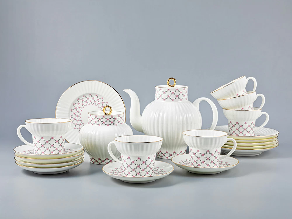 Сервиз чайный Волна Розовая сетка, 6 персон 20 предметов, арт. 81.20895.00.1