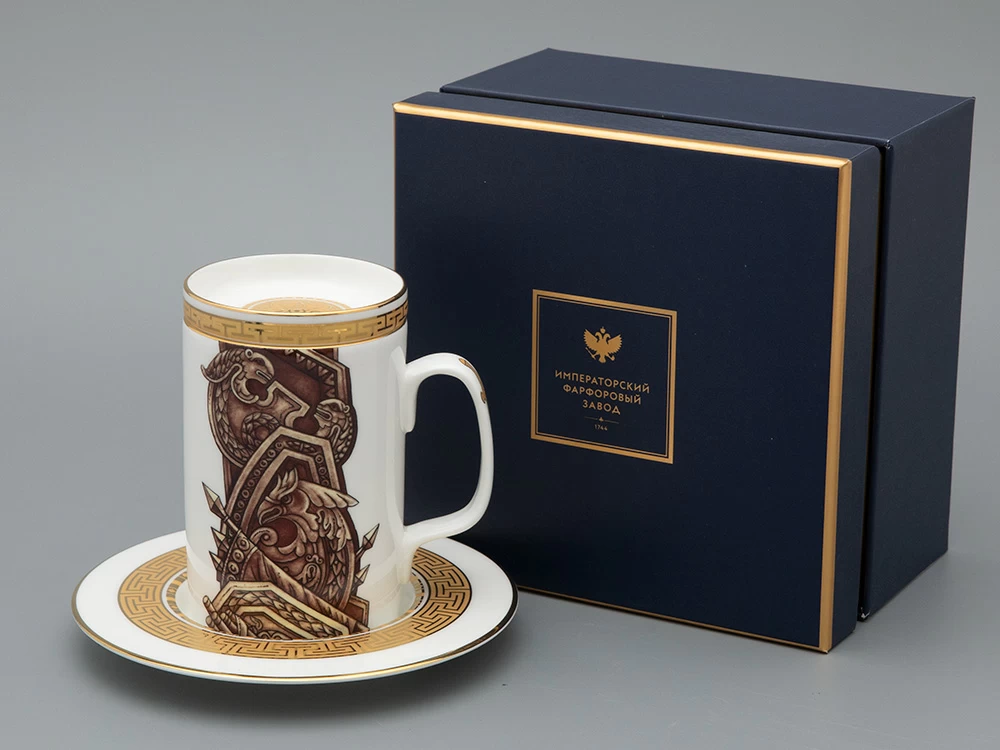 Подарочный набор Бокал с блюдцем и крышкой форма Топ рисунок Слава Веков бронза, арт. 81.33062.00.1