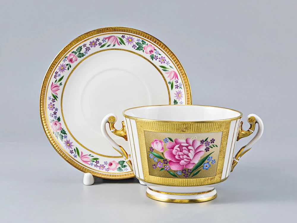 Чашка с блюдцем для бульона форма Александрия рисунок Воспоминание арт. 81.17424.00.1