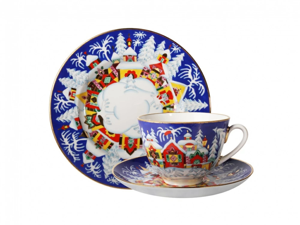 Трехпредметный комплект чайный форма Весенняя рисунок Зимняя сказка арт. 81.20882.00.1
