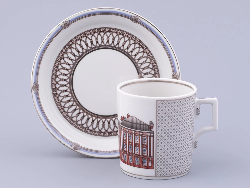 Императорский фарфоровый завод Чашка с блюдцем чайная, форма Гербовая, рисунок Серебряный город 5, арт. 81.32588.00.1