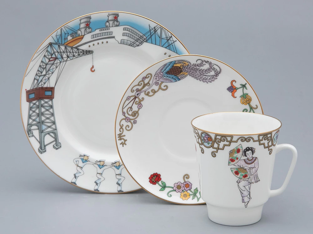 Императорский фарфоровый завод Трехпредметный комплект 165 мл форма Майская рисунок Балет Красный Мак арт. 81.31530.00.1