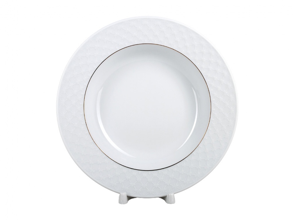 Тарелка глубокая 225 мм, форма Европейская-2, рисунок Сетка Омега (золотая отводка), арт. 80.87676.00.1