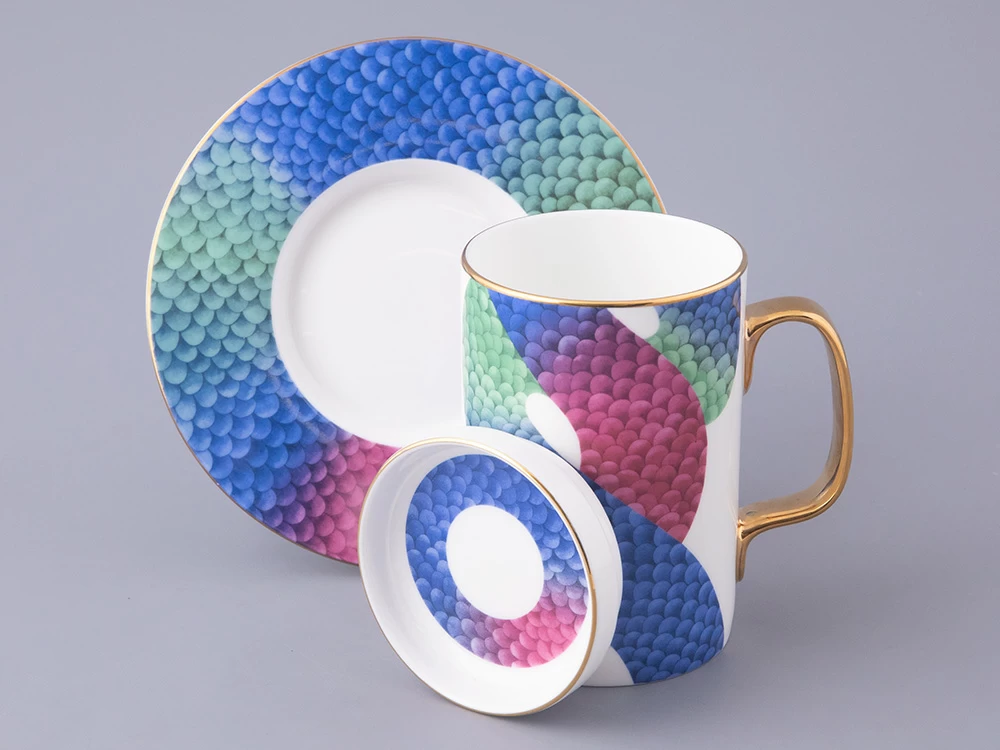 Подарочный набор Бокал с блюдцем и крышкой, форма top, рисунок Лунный змей, арт. 81.32798.00.1