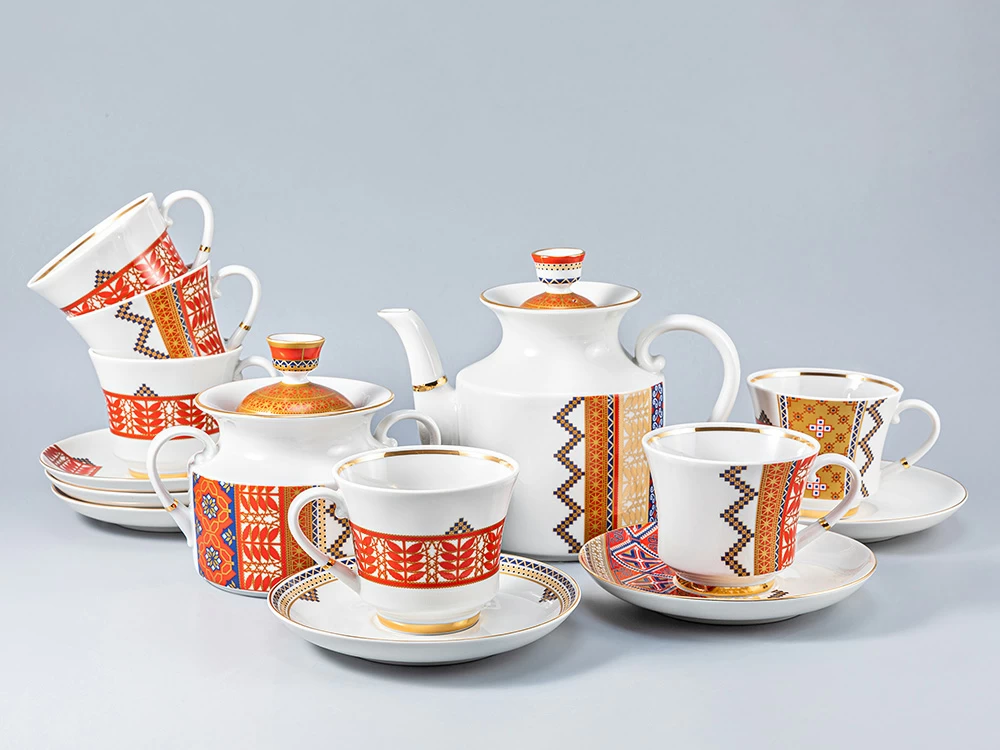 Сервиз чайный форма Банкетная рисунок Русский стиль, 6 персон 14 предметов, арт. 81.28339.00.1