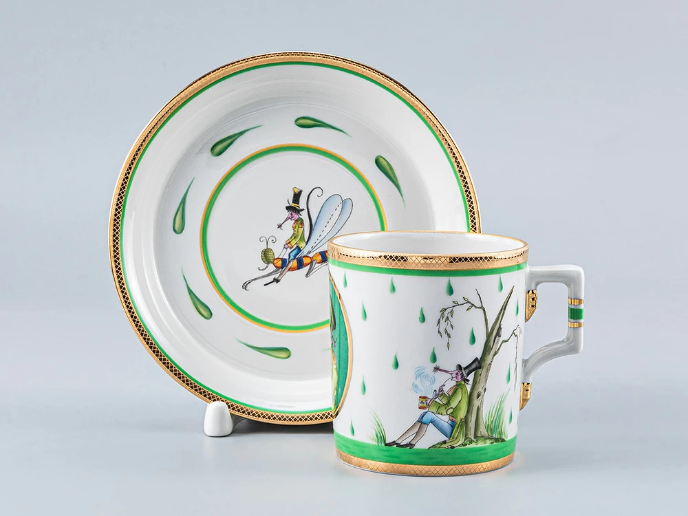 Императорский фарфоровый завод Чашка с блюдцем чайная Гербовая Крысята-воришки 1 арт. 81.16803.00.1