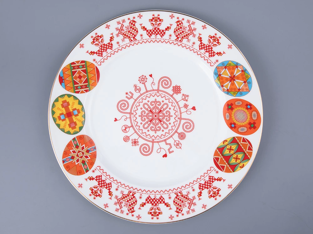 Блюдо круглое 310 мм форма Премиум рисунок Петушки-гребешки, арт 80.49803.00.1