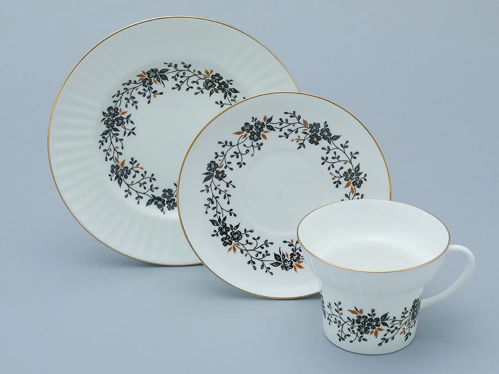 Трехпредметный комплект чайный форма Волна рисунок Тонкие веточки 155 мл арт. 81.14404.00.1