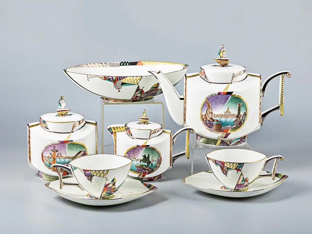 Сервиз чайный форма Ковчег рисунок Ладонь Невы, 4 персоны 12 предметов, арт. 81.15852.00.1