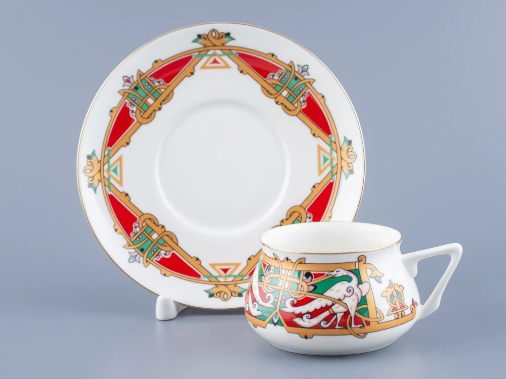 Чашка с блюдцем кофейная 180 мл.,  форма Билибина 1, рисунок Сказочные птицы арт. 81.16211.00.1