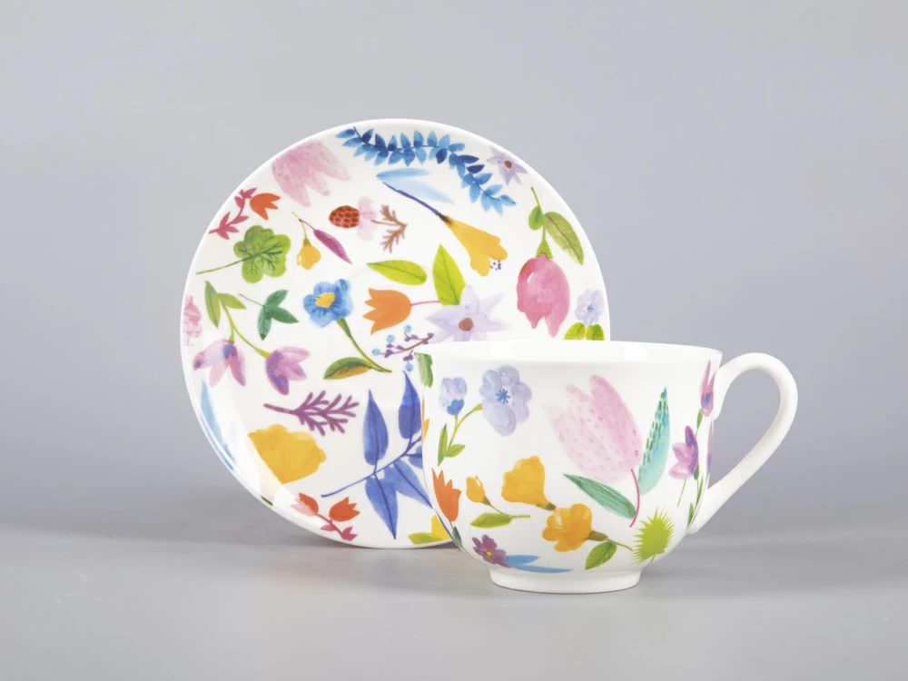 Чашка с блюдцем чайная 335 мл форма Ландыш рисунок Primavera арт. 81.30808.00.1