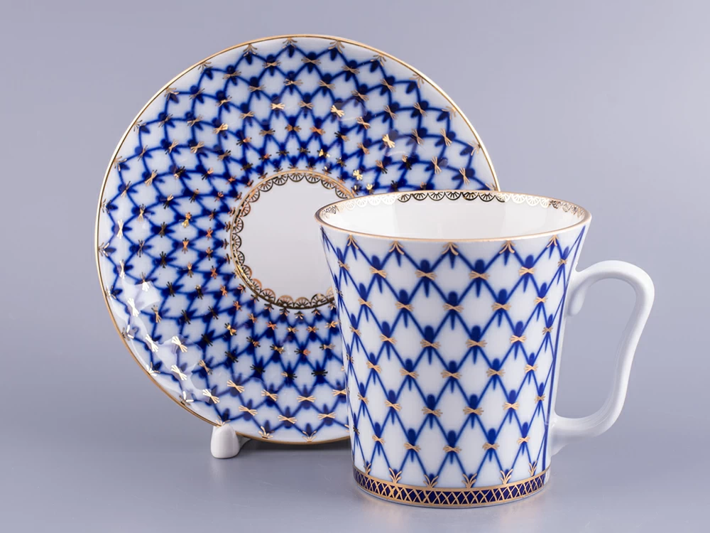 Императорский фарфоровый завод Бокал с блюдцем Ленинградский Кобальтовая сетка 360 мл арт. 81.13955.00.1