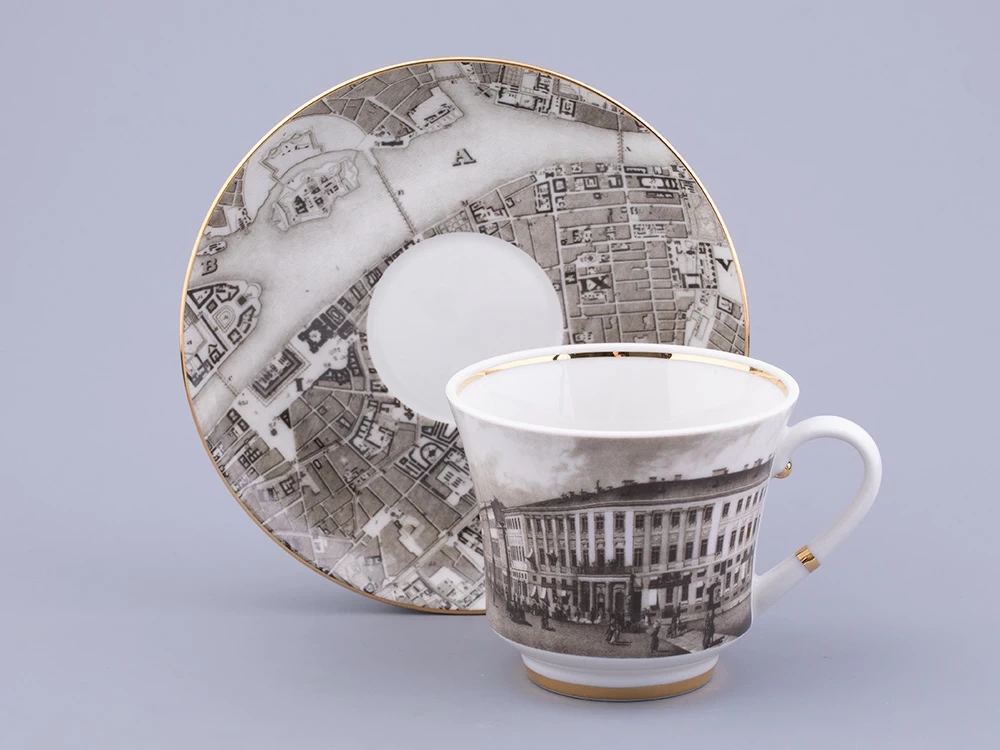 Императорский фарфоровый завод Чашка с блюдцем чайная, форма Банкетная, рисунок Великолепный Невский Дворцовая Площадь, арт. 81.32685.00.1