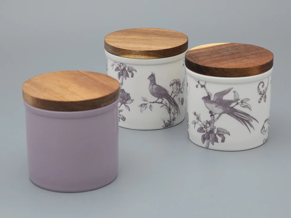 Набор банок с деревянной крышкой (3 предмета) форма Стандартная, рисунок Monplaisir Violet (Монплезир Виолет), арт 42.00062.00.1