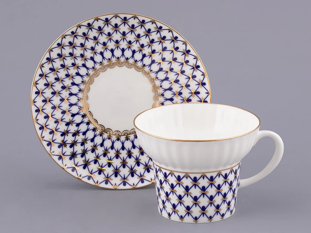 Чашка с блюдцем кофейная 155 мл форма Волна рисунок Кобальтовая сетка арт. 81.14575.00.1