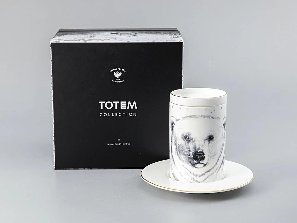Бокал с блюдцем Тотем в подарочной упаковке, рисунок Медведь арт. 81.28376.00.1