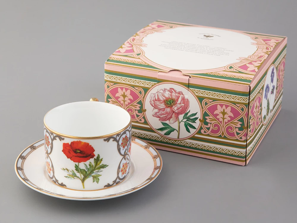 Подарочный набор чашка с блюдцем 250 мл, форма Соло, рисунок, Мак восточный, арт.81.32655.00.1