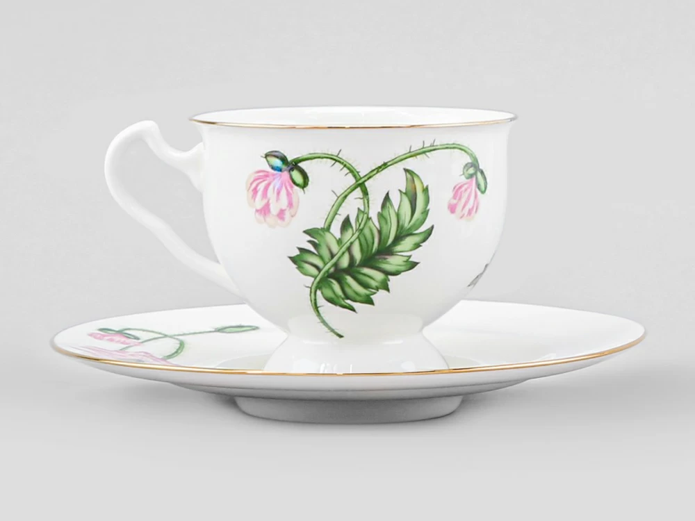 Императорский фарфоровый завод Чашка с блюдцем чайная форма Айседора рисунок Пионовидный 250 мл арт. 81.19344.00.1