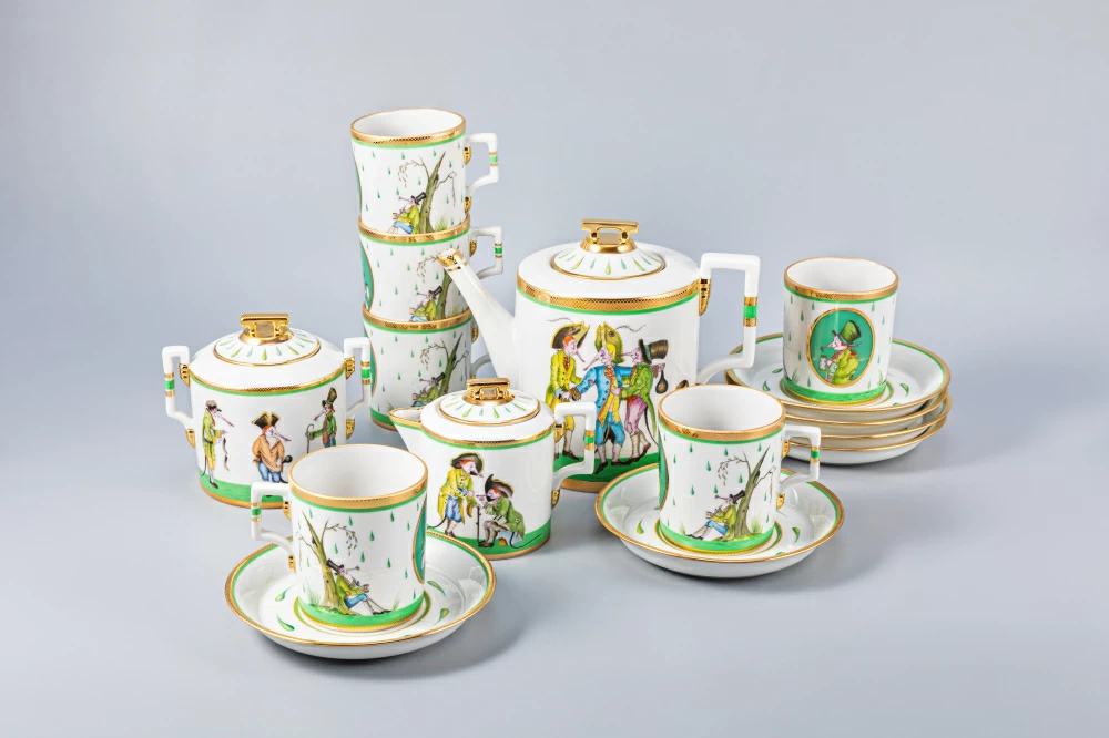 Императорский фарфоровый завод Сервиз чайный Гербовая Крысята-воришки, 12 персон 27 предметов, арт. 81.16734.00.1