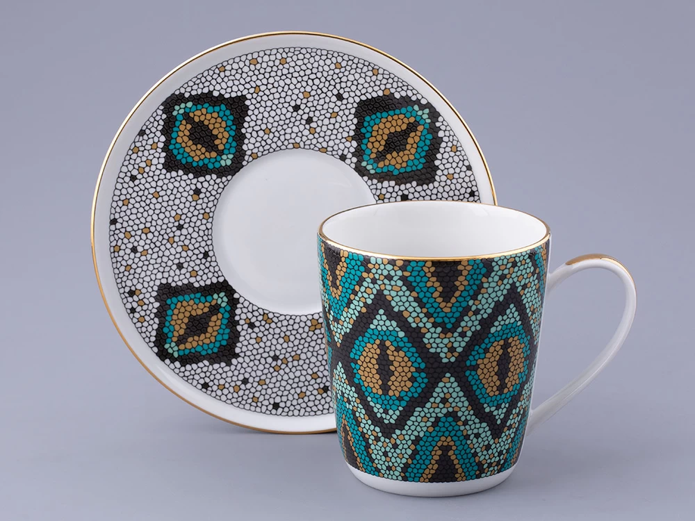 Чашка с блюдцем чайная. форма Колокол. рисунок Боа зеленый, арт. 81.32687.00.1