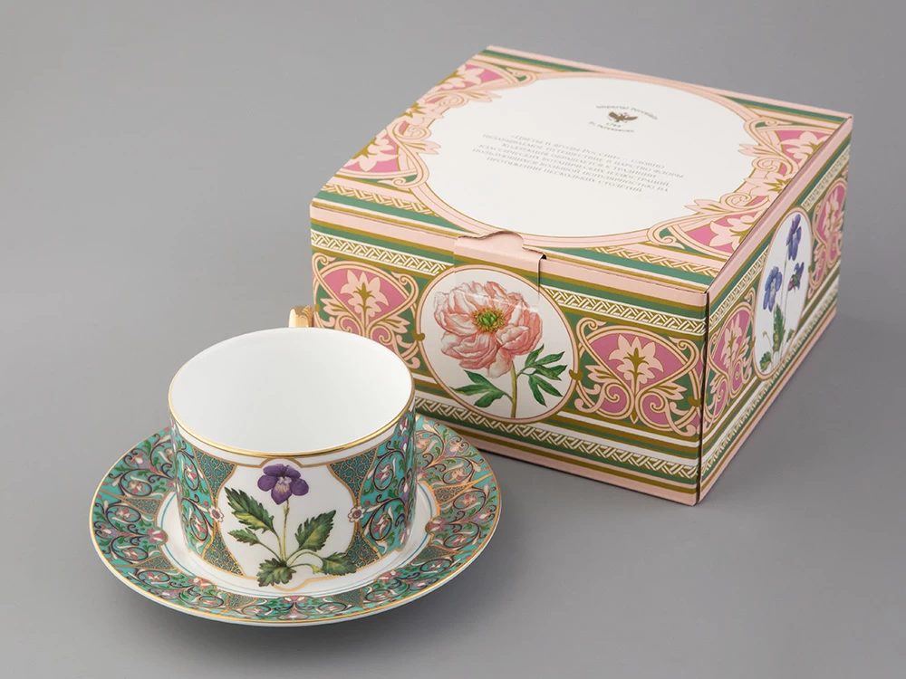 Подарочный набор чашка с блюдцем 250 мл, форма Соло, рисунок, Фиалка надрезанная, арт. 81.32656.00.1