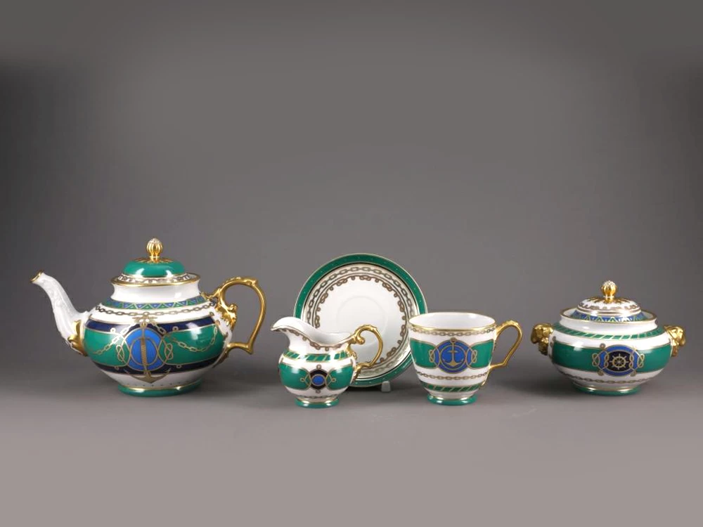 Императорский фарфоровый завод Сервиз чайный форма Александр III рисунок Морская держава, 6 персон 14 предметов, арт. 81.27329.00.1