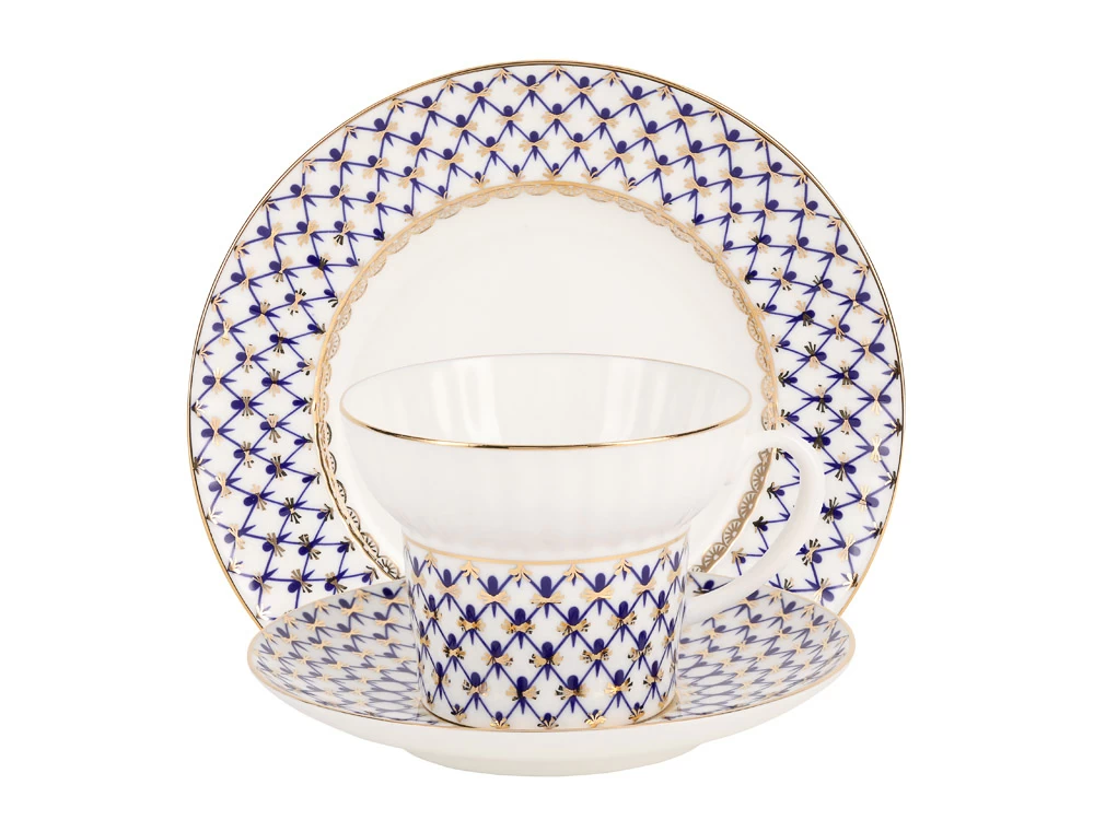 Трехпредметный комплект чайный форма Волна рисунок Кобальтовая сетка 155 мл арт. 81.15669.00.1