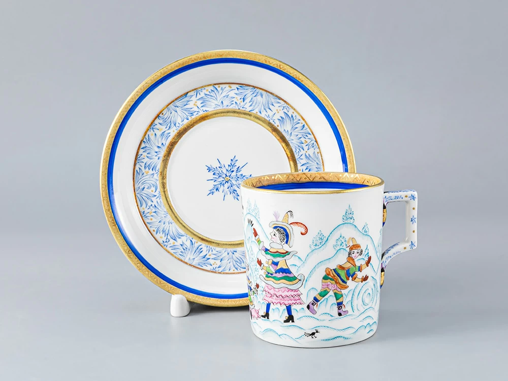 Чашка с блюдцем чайная форма Гербовая рисунок Зимние забавы 1 арт. 81.15129.00.1